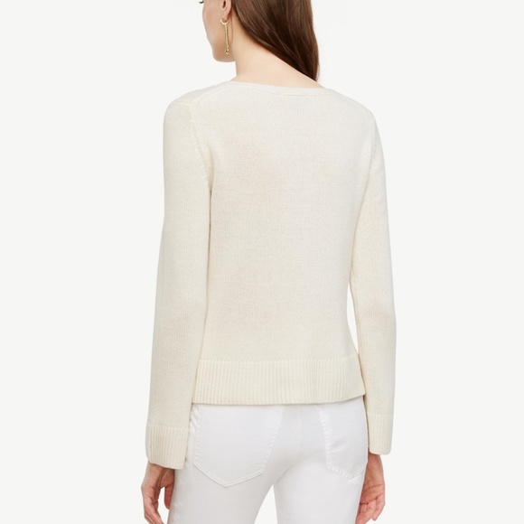 Ann Taylor  White Wool Cashmere Lace Up Sweater - Picture 2 of 2